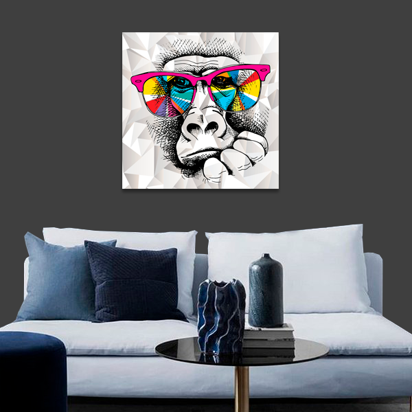 Quadro Decorativo Canvas Moldura Macaco - Branco - 70x70