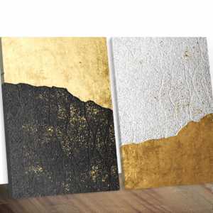 Composição de quadros abstratos dourados