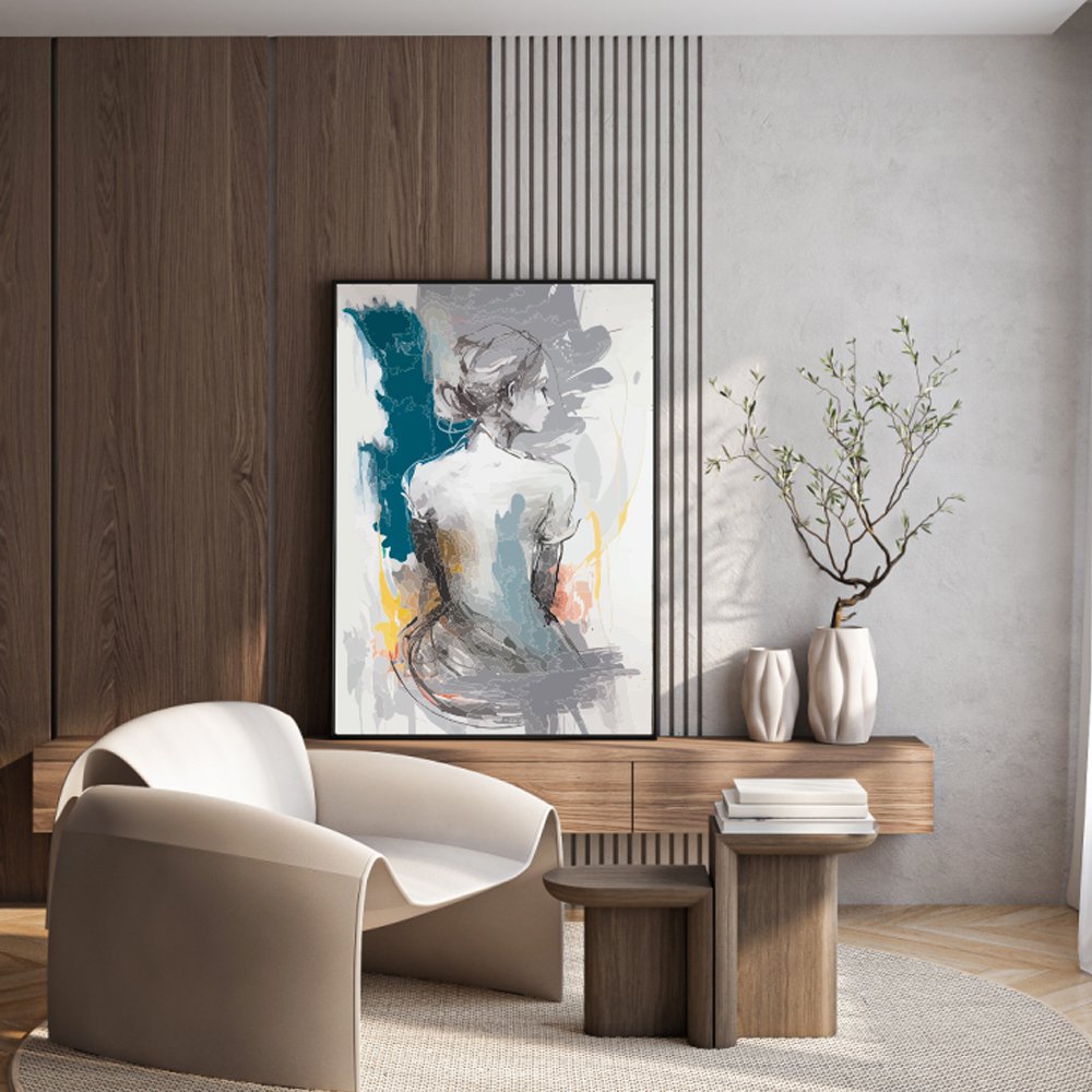 Quadro mulher em tons leves e delicados