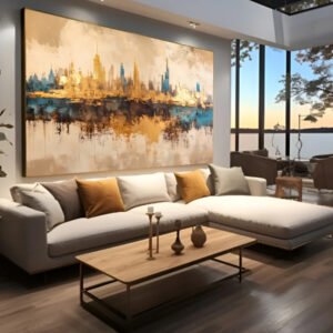 Quadro decorativo abstrato moderno dourado