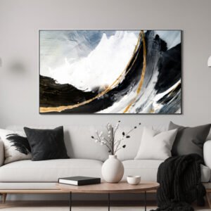 Quadro abstrato grande dourado com preto