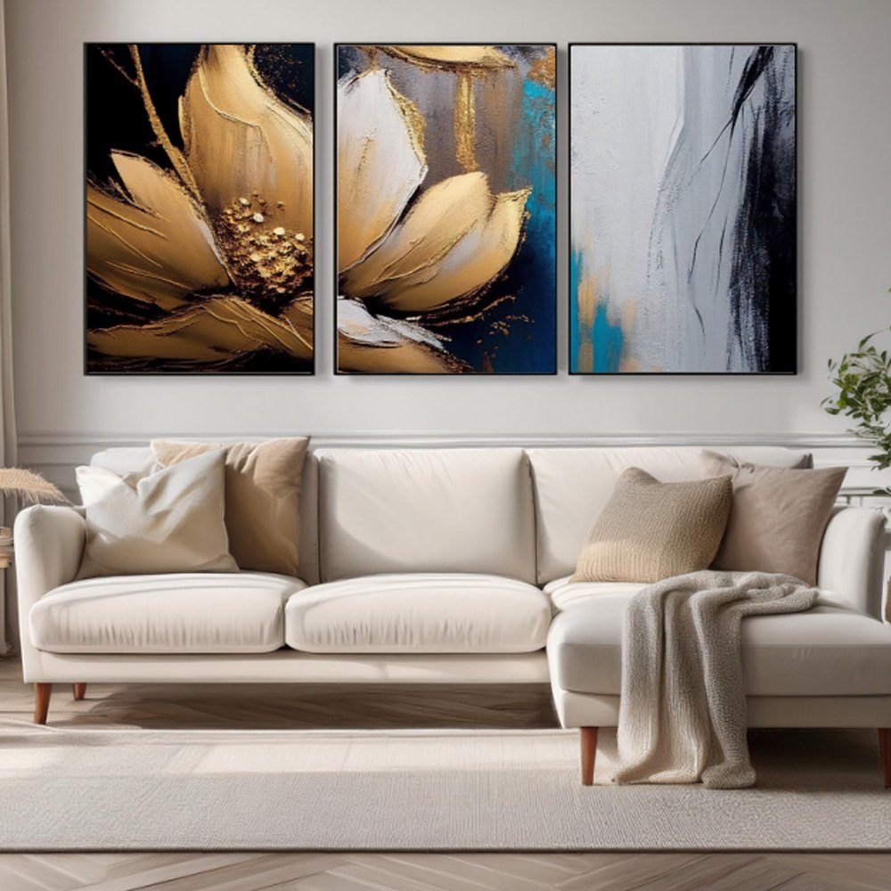 Quadro decorativo canvas trio elegance flower - Kit com 3 Quadros