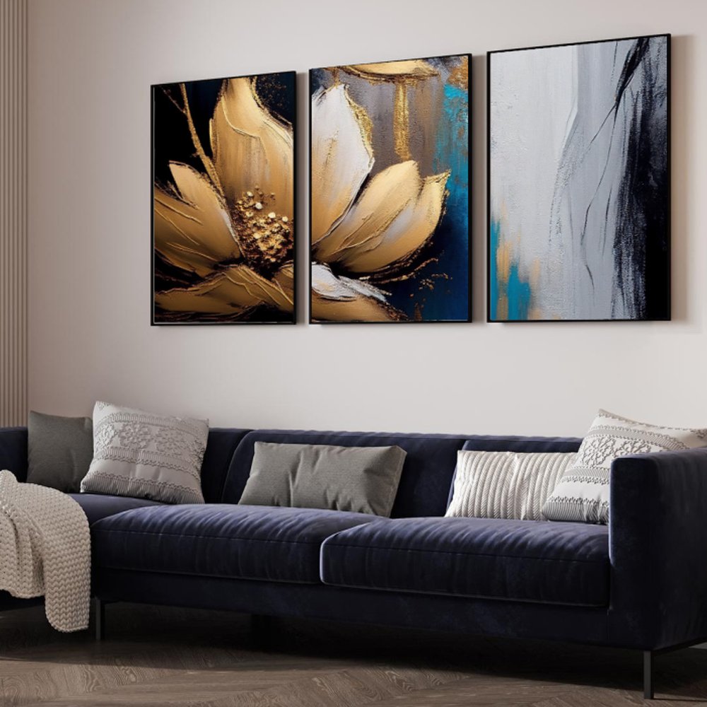 Quadro decorativo canvas trio elegance flower - Kit com 3 Quadros - Imagem 2