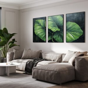 Quadro decorativo canvas trio pintura botânica - Kit com 3 Quadros