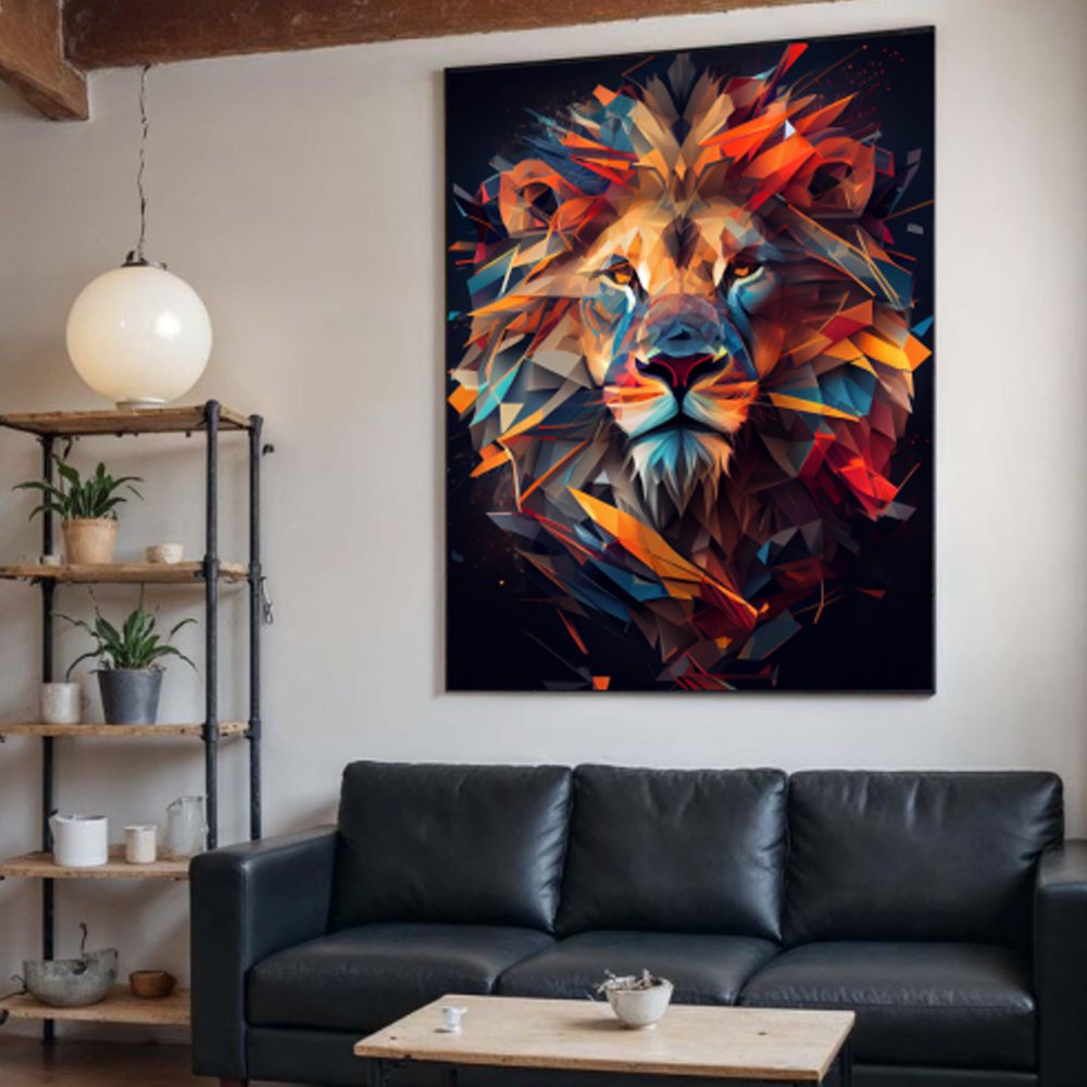 Quadro leão colorido abstrato