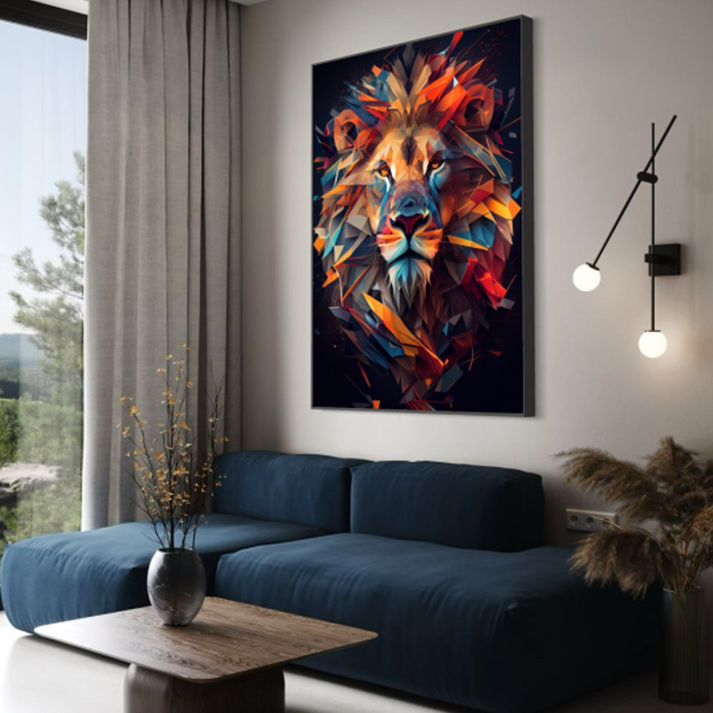Quadro decorativo leão abstrato colorido - Imagem 3