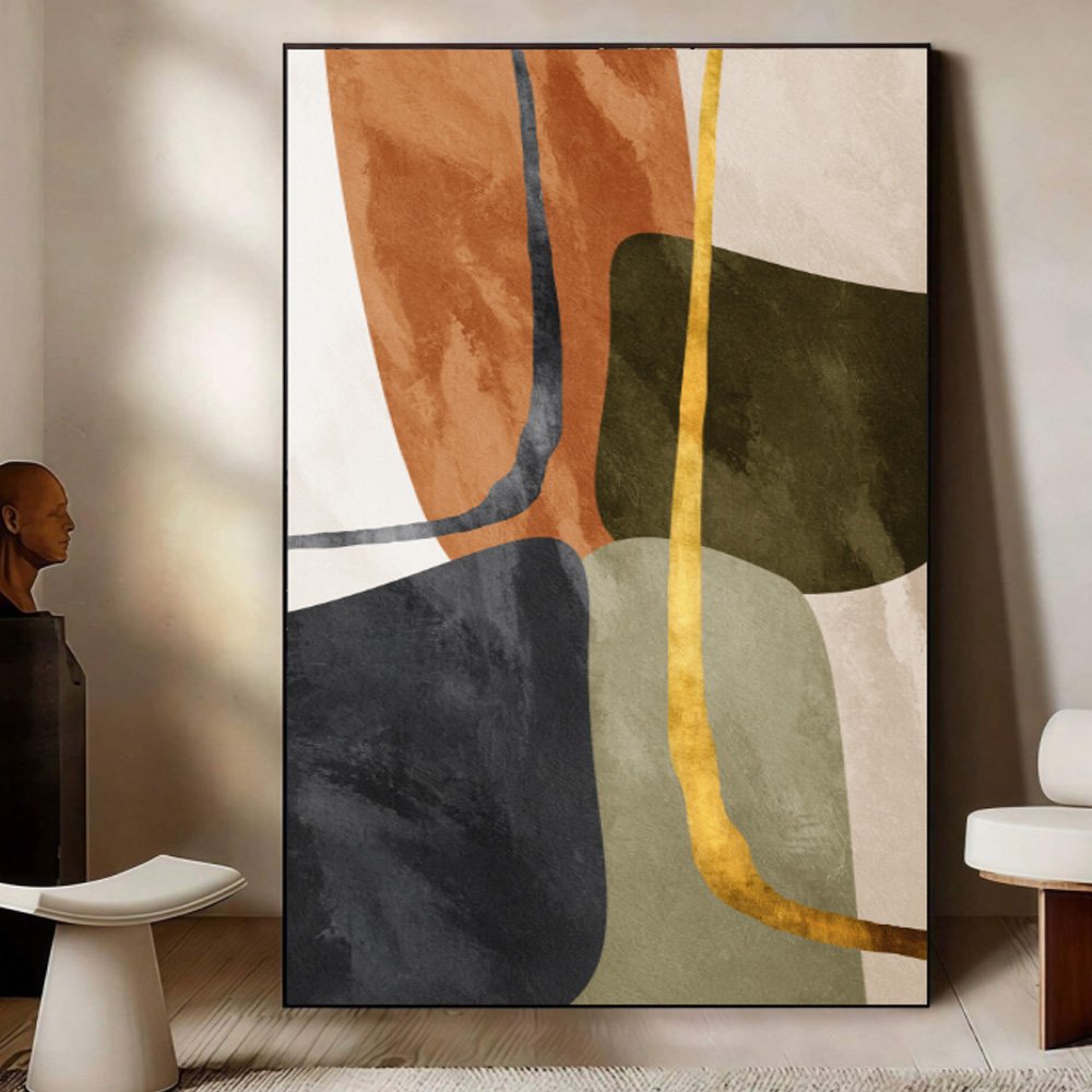 Quadro abstrato moderno em tons neutros e terrosos