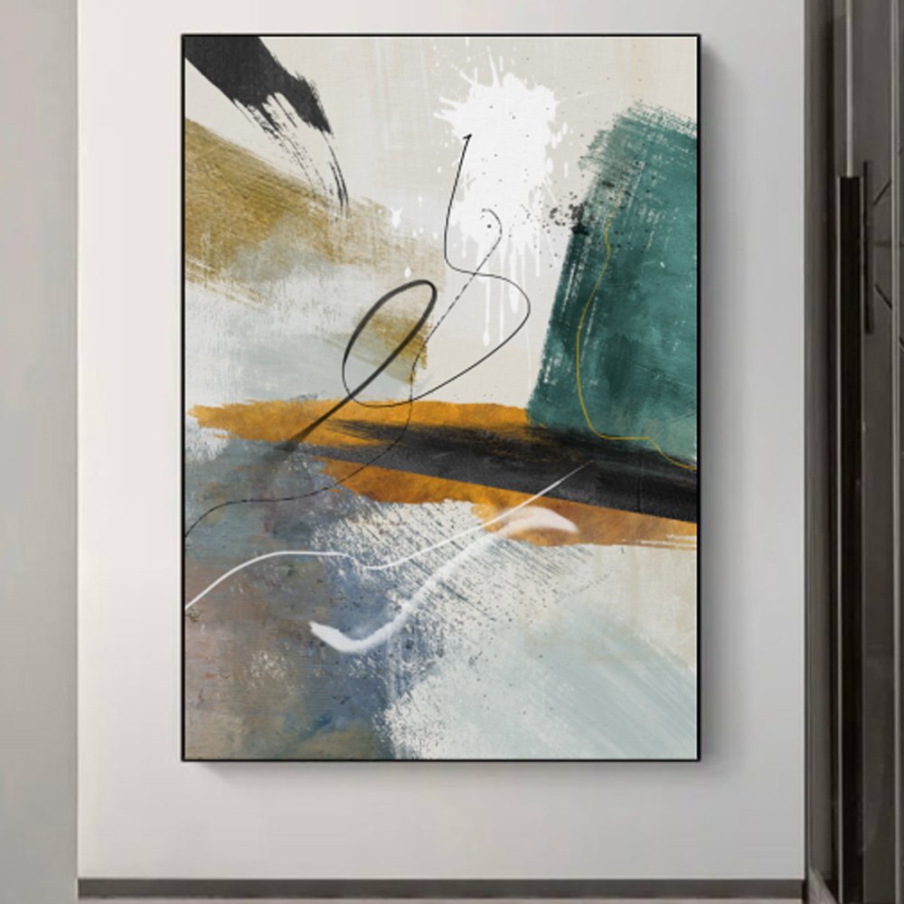 Quadro abstrato moderno com pinceladas em verde emostarda – Arte contemporânea para sala - Imagem 2