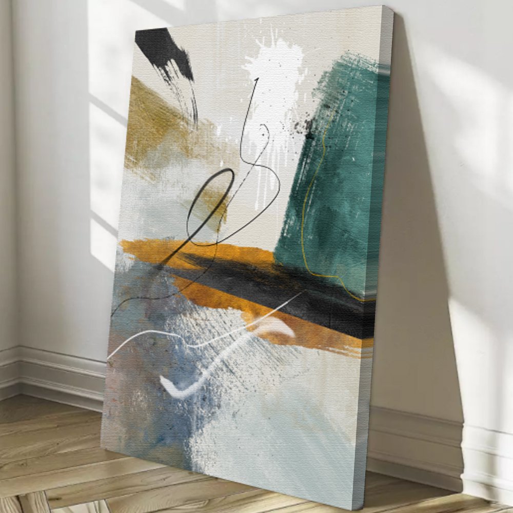 Quadro abstrato moderno com pinceladas em verde emostarda – Arte contemporânea para sala - Imagem 4