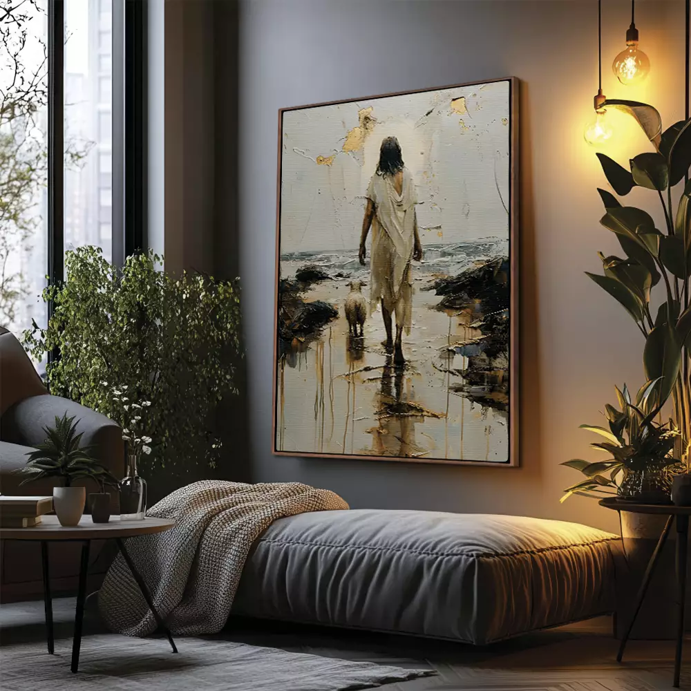 Quadro decorativo Jesus e a ovelha - Imagem 4