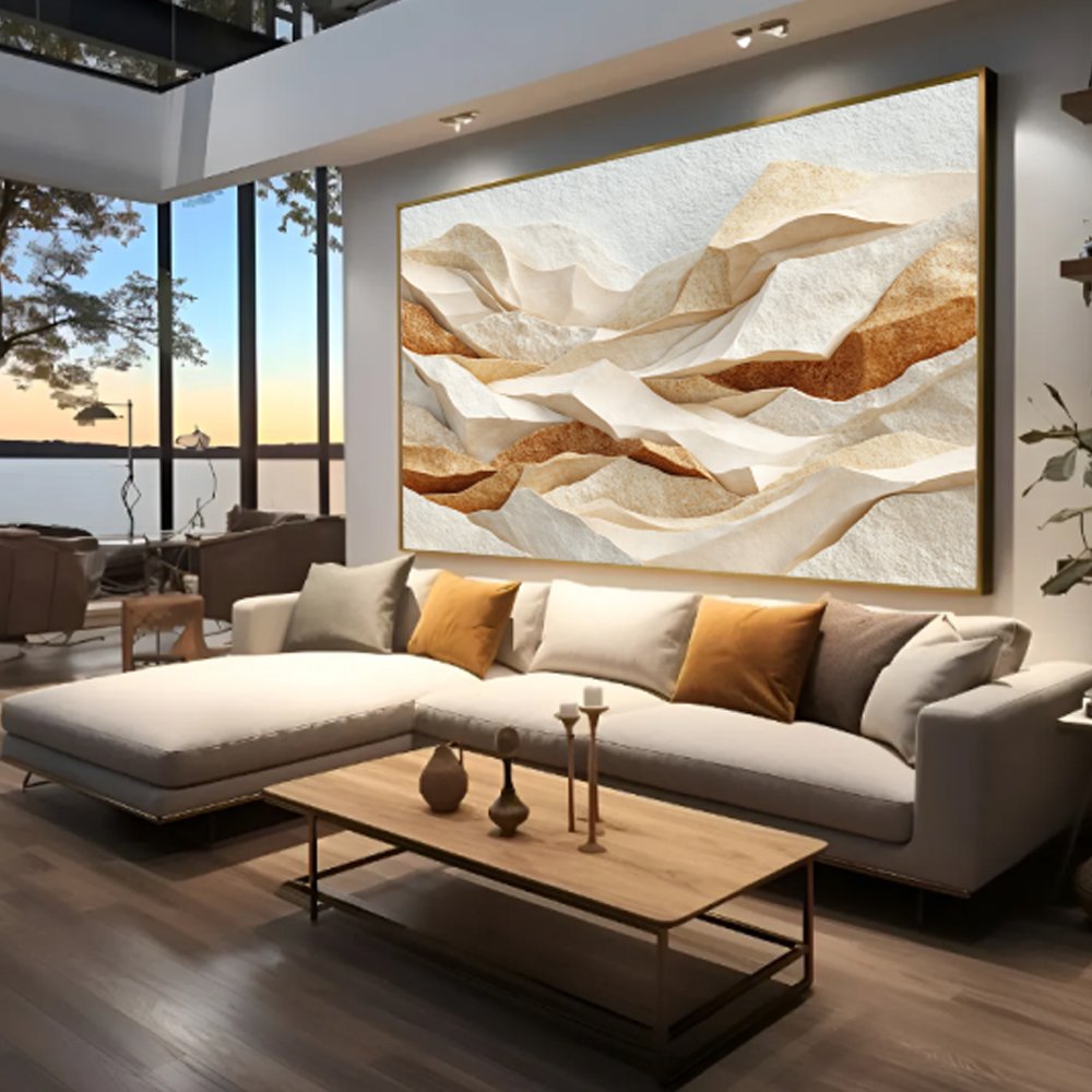 Quadro Abstrato Texturizado em Tons Terrosos para Sala Moderna - Imagem 3