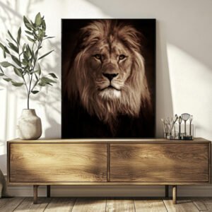 Quadro de Leão Elegante em Tons Escuros