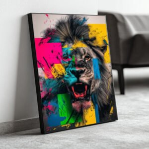 Quadro de Leão Abstrato Colorido para Decoração Moderna