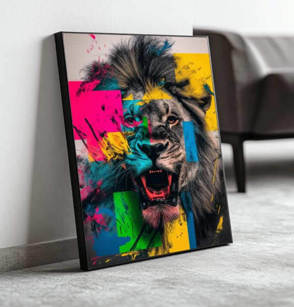 Quadro de Leão Abstrato Colorido para Decoração Moderna