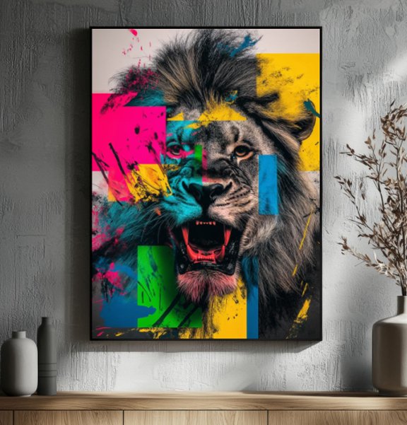 Quadro de leão abstrato colorido - Imagem 3