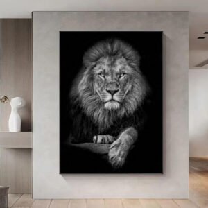 Quadro decorativo leão africano preto e branco