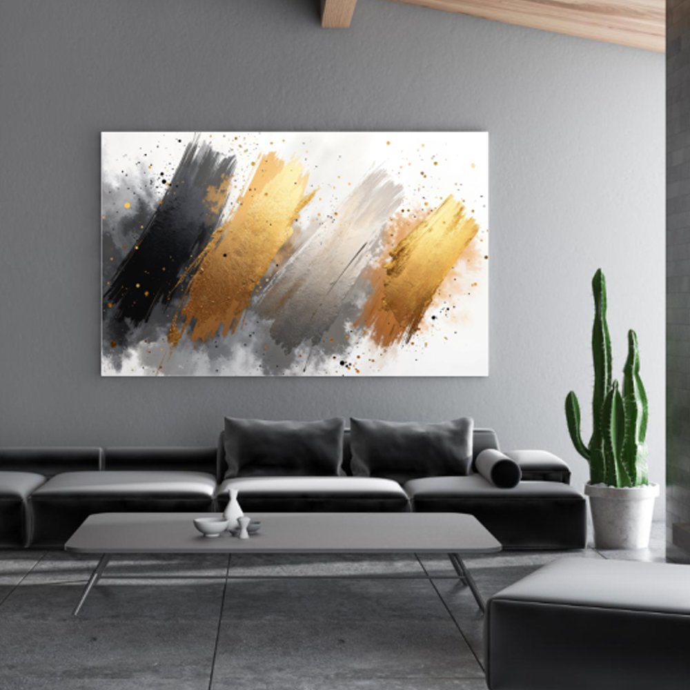 Quadro abstrato dourado grande – Arte moderna sofisticada para sala - Imagem 2
