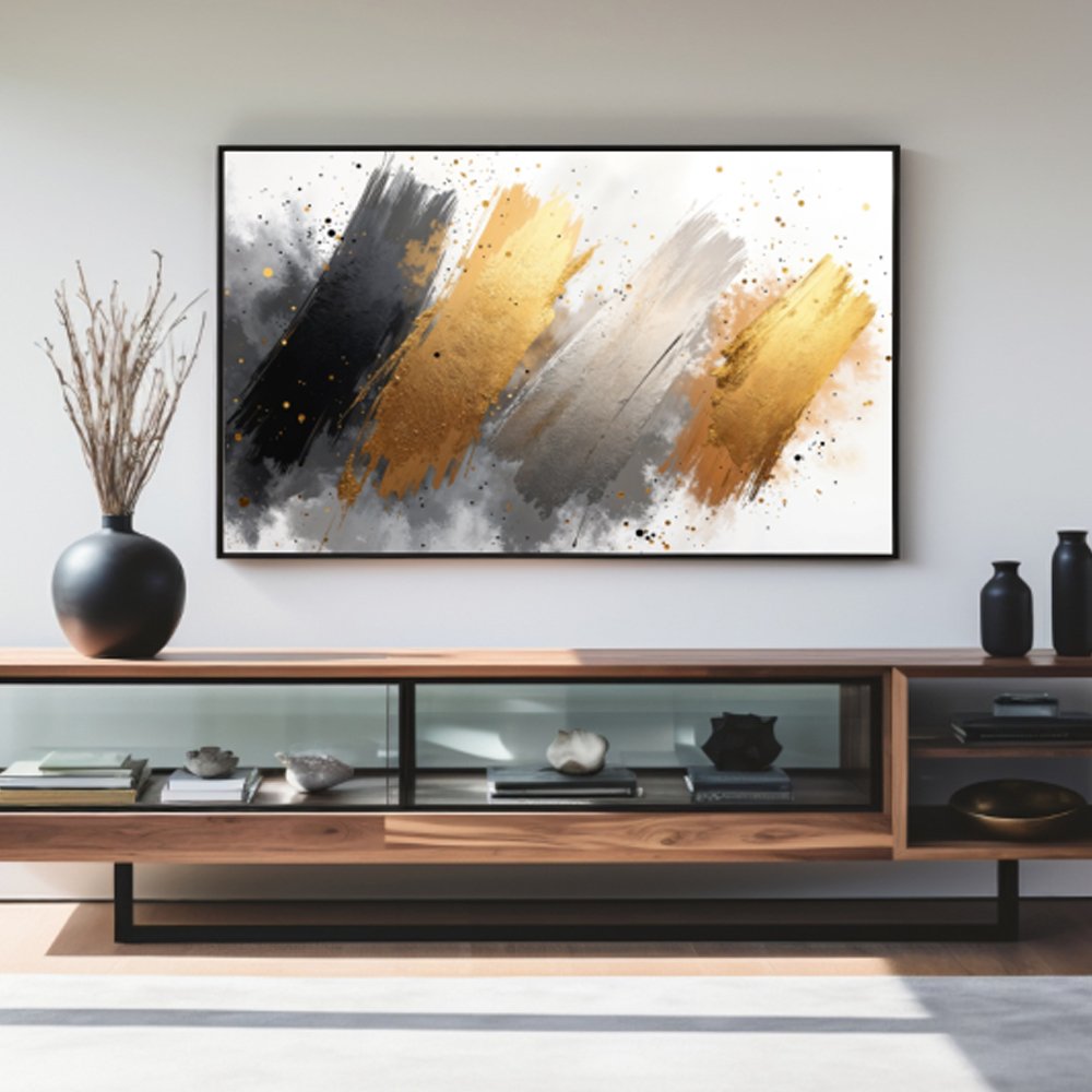 Quadro abstrato dourado grande – Arte moderna sofisticada para sala - Imagem 4