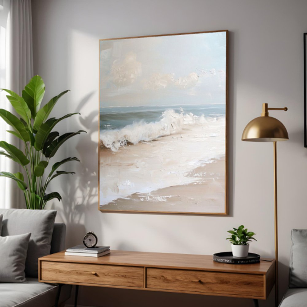 Quadro decorativo de praia com textura artística calmaria do mar - Imagem 2