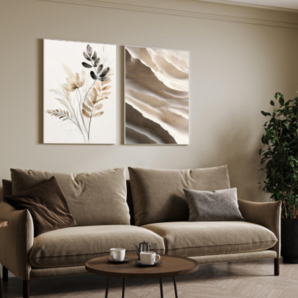 Conjunto de Quadros Minimalistas em Tons Terrosos para Sala