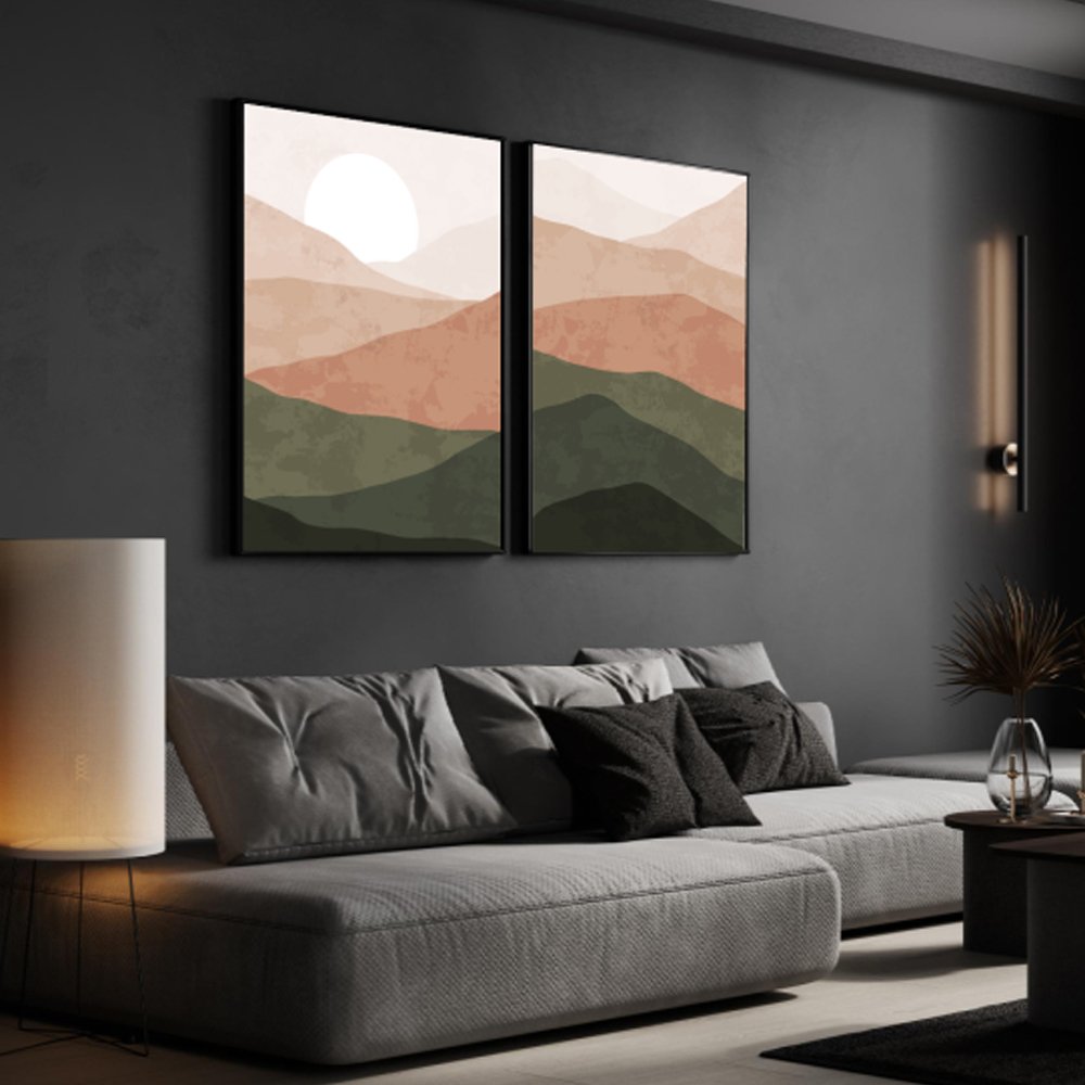 Conjunto de quadros paisagem abstrata minimalista em tons terrosos – Duo decorativo moderno - Imagem 4