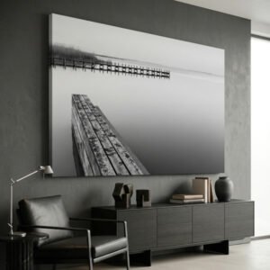 Quadro preto e branco paisagem pier minimalista para sala
