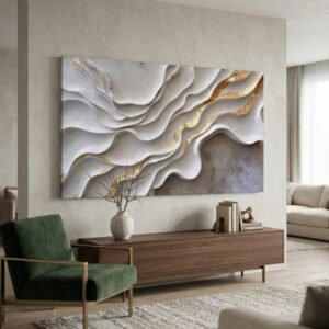 Quadro abstrato 3d moderno com detalhes dourados para sala