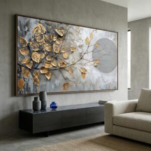 Quadro decorativo folhas douradas moderno para sala