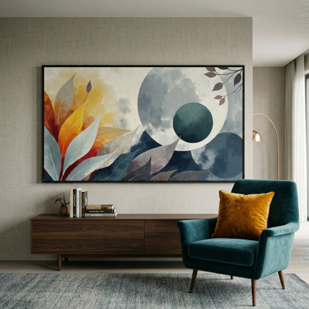 Quadro abstrato boho com folhas | Quadro decorativo moderno para sala - Imagem 3