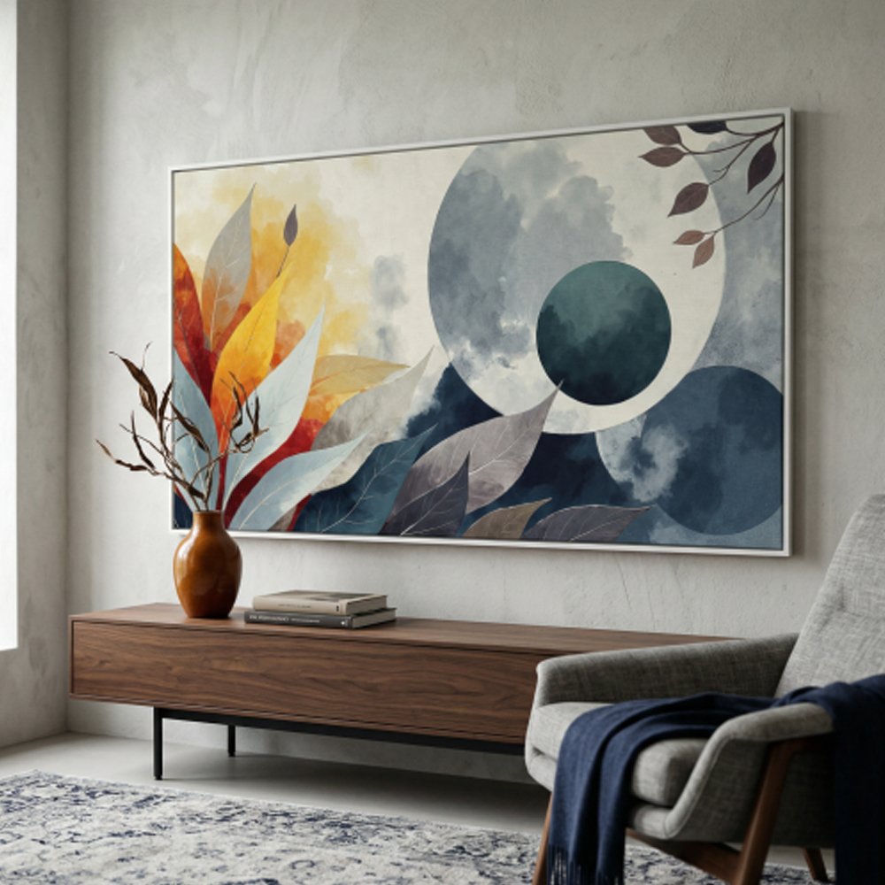 Quadro abstrato boho com folhas | Quadro decorativo moderno para sala - Imagem 4