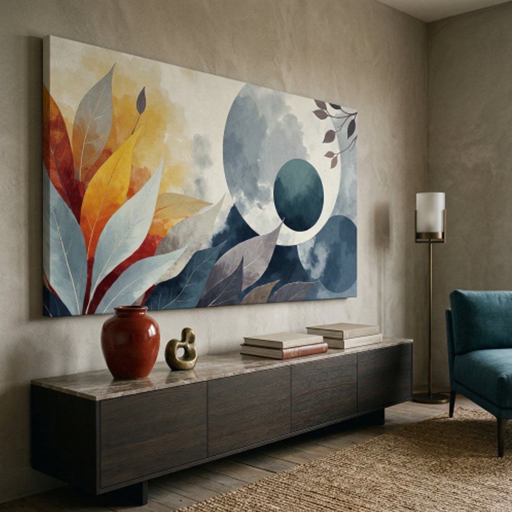 Quadro abstrato boho com folhas | Quadro decorativo moderno para sala - Imagem 2