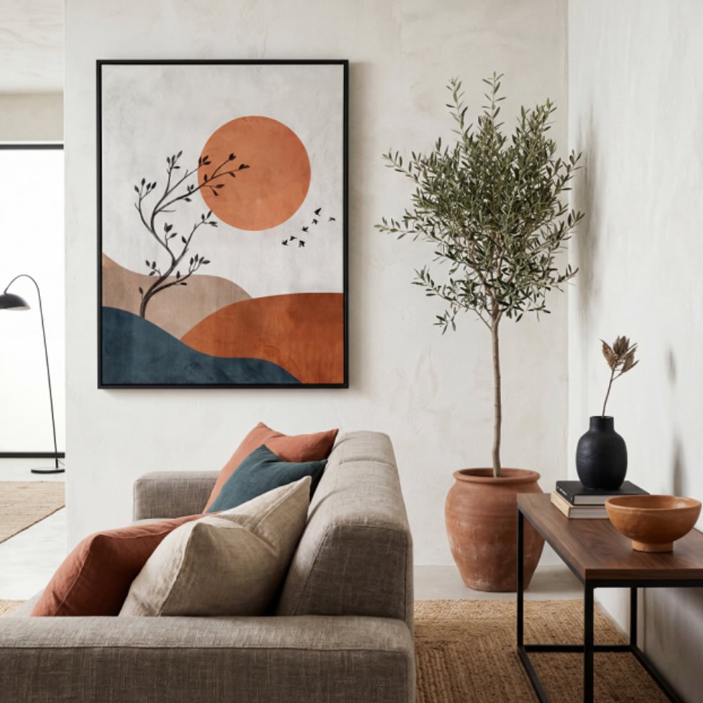 Quadro abstrato minimalista com sol – Arte moderna decorativa - Imagem 2