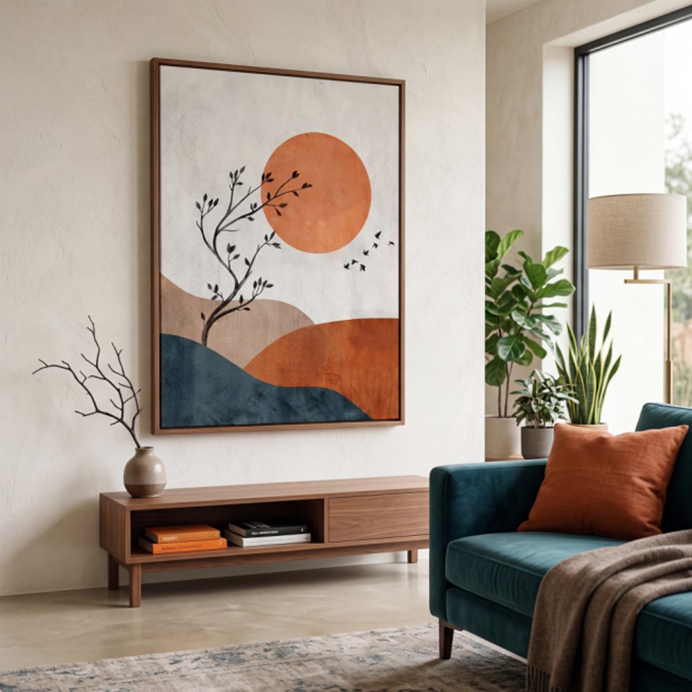 Quadro abstrato minimalista com sol – Arte moderna decorativa - Imagem 3