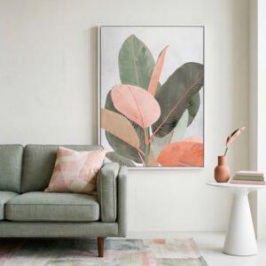 Quadro botanico moderno folhas tropicais decorativo moldura branca