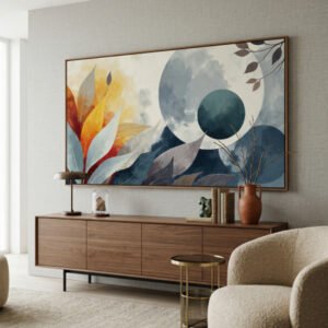 Quadro abstrato boho com folhas decorativo moderno